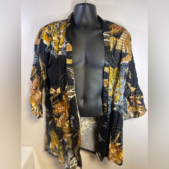 New Golden Dragon Traditional Kimono Size 35in. Gold Unisex Belted Classic - Picture 1 of 11